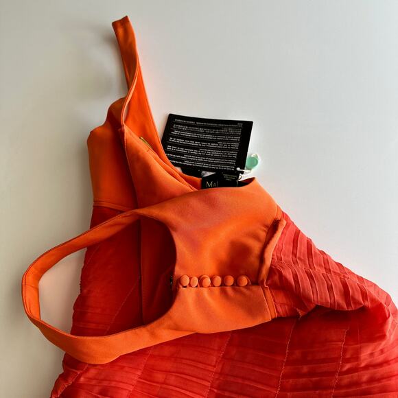 Malandrino Black Label NWT USA Made Orange Pleated Sheer Cocktail Dress 40 sz 8 - Picture 12 of 16